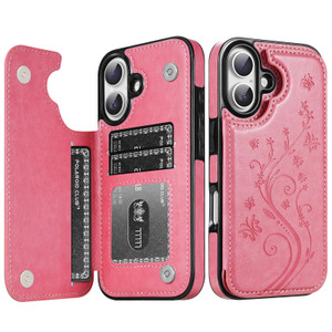 Korecase Compatible with iPhone 16 Wallet Case with Card Holder, Classic Butterfly Leather Kickstand Purse Cover, Double Magnetic Buckles Shockproof
