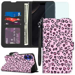 Qindaiwen for iPhone 16 Wallet case with RFID Blocking Credit Card Holder Kickstand, Folio Flip PU Leather Shockproof Protective Cover for iPhone 16