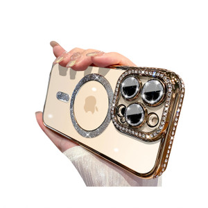 Doulings Magnetic Glitter Diamond for iPhone 16 Pro Case[Compatible with MagSafe] Sparkle Rhinestone Camera Lens Protector Plated,Crtstal Clear Slim