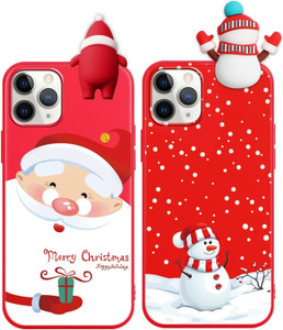 RUMDEY 2 Pack Cute Christmas Phone Case for iPhone 16 Pro 6.3", Red Xmas Gifts 3D Doll Santa Snowman Merry Christmas Pattern Soft Silicone TPU Pretty