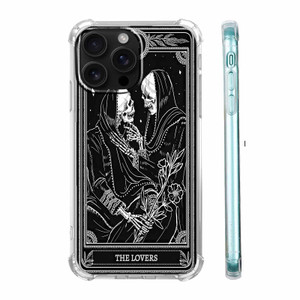 AOSSXIN The Lovers Tarot Card Case for iPhone 16 Pro Max,Trippy Hippie Black Skull Pattern,Soft TPU Protective Cover Case Compatible with iPhone 16 P