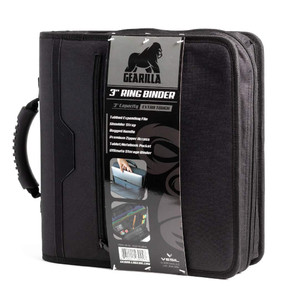 Gearilla Large 3 Ring Binder with Zipper - 3 inch Blacked Out, O-Ring Binder with Tablet Laptop Sleeve - Fits 13 inch Devices - Tactical Carry Handle