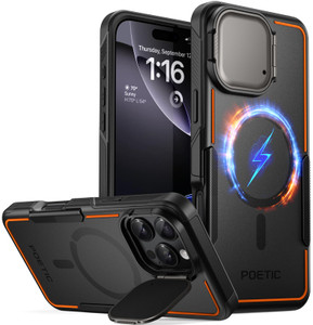 Poetic Neon Case Compatible with iPhone 16 Pro, [Built-in Camera Cover Kickstand] [Compatible with MagSafe] Dual Layer Slim Shockproof Protective Cov