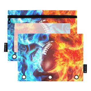 Football Pencil Pouch For 3 Ring Binder Clear Window Pencil Case For 3 Ring Reinforced Grommets With Zipper, 2 Pack