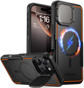 Poetic Neon Case Compatible with iPhone 16 Pro Max, [Built-in Camera Cover Kickstand] [Compatible with MagSafe] Dual Layer Slim Shockproof Protective