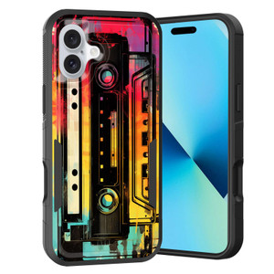 KJFHDJFDH for iPhone 16 Case,Dual Layer Hybrid Heavy Duty Rugged Shockproof Hard PC +Soft Silicone Protective Case for iPhone 16 6.1 inch 2024,Retro