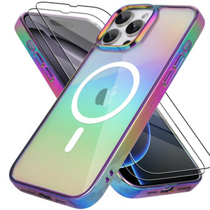 Bonoma for iPhone 16 Pro Case Magnetic ?Support for Magsafe? Bling Laser Iridescent Florescent Crystal Luxury Camera Protector + 2* Screen Protector