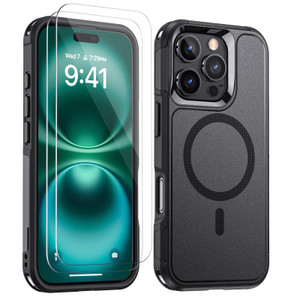 Lanhiem Magnetic for iPhone 16 Pro Case, [2 Pack Tempered Glass Screen Protector][Compatible with MagSafe][Military Grade Shockproof] Heavy Duty Toug