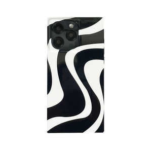 Reezaddin Rectangle Phone Case for iPhone 16 Pro 2024 Black White Swirl Striped Aesthetic Retro Cute Zebra Wave Pattern Strong Shockproof Rectangled