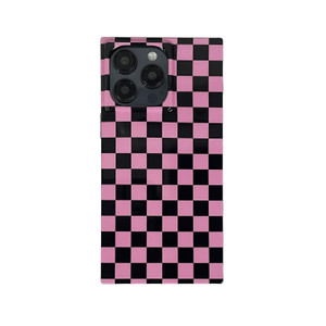 Rectangle Pink Checkered Phone Case for iPhone 16 Pro (6.3in) Cute Checkerboard Checker Flag Print Glossy Slim Trendy Rectangled Edge Strong Shockpro