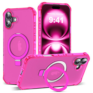 JQRZAOAK for iPhone 16 Plus Case with Magnetic Invisible Stand [Compatible with Mag-Safe] [Military Drop Tested] Translucent Matte 16 Plus Cover with