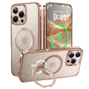 CASEKOO Gold Sparkle 360° Spin Magnetic Stand for iPhone 16 Pro Case, Fit for MagSafe, 16FT Drop Protection, Chic Design for iPhone 16 Pro Case with
