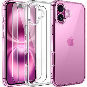 ivoler 3-in-1 Clear Case Designed for iPhone 16 Plus 6.7'' 2024 with 2 Pack Tempered Glass Screen Protector, Military Shockproof Hard Back Slim Phone