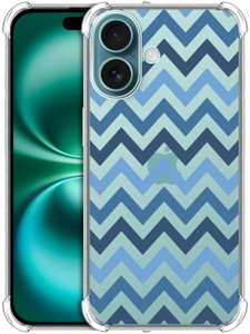 SuzaCase Clear Case for iPhone 16 Plus, iPhone 16 Plus Case with Stylish Chevron Blue Pattern Printed Durable Clear Shockproof Drop Protection Back C