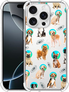 SuzaCase Clear Case for iPhone 16 Pro, iPhone 16 Pro Case with Stylish Space Dog Pattern Printed Durable Clear Shockproof Drop Protection Phone Back