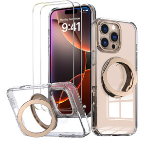 for iPhone 16 Pro Clear Case with Invisible Stand [Compatible with MagSafe] [Not-Yellowing] with 2X Screen Protector Military-Grade Protection Case f