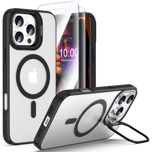 SQMCase Designed for iPhone 16 Pro Case Magnetic with Kickstand & Sreen Protector,Slim Shockproof Military protecive Buil-in Camera Ring Stand Phone