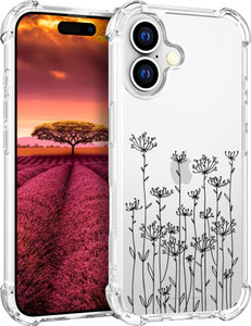 Topgraph Compatible with iPhone 16 Plus Case Cute Clear for Women,Cool Transparent Silicone Phone Cases Cover - Black Simple Dandelion Floral