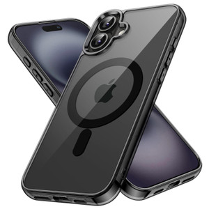 JETech Magnetic Case for iPhone 16 6.1-Inch Compatible with MagSafe, Shockproof Phone Bumper Cover, Anti-Scratch Clear Back (Black)