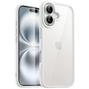 JETech Case for iPhone 16 Plus 6.7-Inch, Shockproof Phone Bumper Cover, Solid Color Matte TPU Frame, Anti-Scratch Clear Back (White)