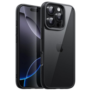 JETech Case for iPhone 16 Pro Max 6.9-Inch, Shockproof Phone Bumper Cover, Solid Color Matte TPU Frame, Anti-Scratch Clear Back (Black)