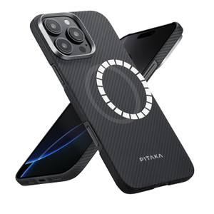 pitaka iPhone 16 Pro Case 6.3 - MagSafe Compatible, Ultra Slim with Caseless Feel, 600D Aramid Fiber Woven - Black/Grey (Twill)