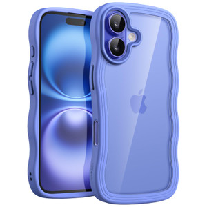 JETech Wavy Case for iPhone 16 6.1-Inch, Cute Wave Frame Curly Shape Shockproof Phone Cover for Women and Girls, Clear Hard PC Back (Ultramarine)
