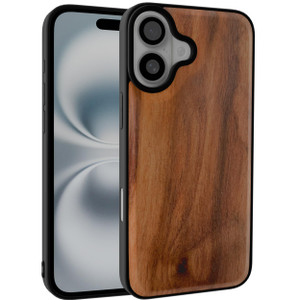 GTElectro Real Wood Case for iPhone 16, Slim, Shockproof, Natural Wooden Cover, Soft TPU Bumper, Durable, Anti-Scratch, Wireless Charging Compatible