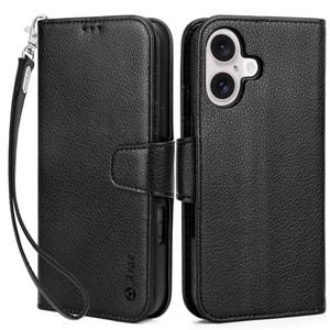 Arae Compatible with iPhone 16 Plus Case Wallet with Card Holder, Wristlet Strap Wallet Flip Cover for iPhone 16 Plus 6.7 inch Men/Women, RFID Blocki