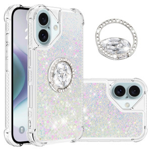 Monwutong Slim Fit Case for iPhone 16,Soft TPU Glitter Liquid Quicksand Effect Silicone Ring Kickstand Case,Screen and Camera Protection Phone Cover