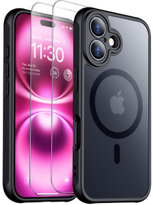 SPIDERCASE Designed for iPhone 16 Case, Magnetic Translucent [2+Full Coverage Tempered Glass Screen Protector] [Full Camera Protection] Anti-Fingerpr