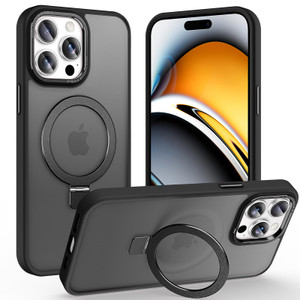 Lufanbis Magnetic for iPhone 14 Pro Case with Ring Stand, [10 FT Drop Protection] [Velvety Touch] Slim Translucent Matte Back Shockproof Phone Case f