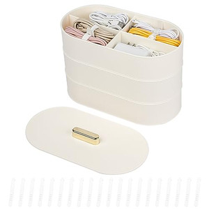 Yesesion Large Cord Organizer Box with Lid, Plastic Cable Storage Case with 20pcs Wire Ties for Desk Drawer, Home Office Supplies, Electronics, Clips