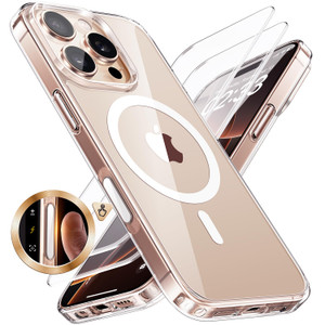 JUESHITUO for iPhone 16 Pro Max Case with Camera Control Button, with 2X Screen Protector [Compatible with MagSafe] [Not-Yellowing] Slim Clear Protec