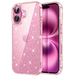 JETech Glitter Case for iPhone 16 6.1-Inch, Bling Sparkle Shockproof Phone Bumper Cover, Cute Sparkly for Women and Girls (Light Pink)