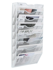 PAG Hanging Wall File Holder Organizer Mail Sorter Literature Rack for Office, 8 Pockets, White