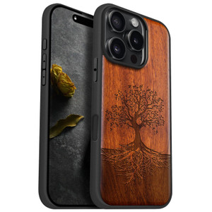 Carveit Magnetic Wooden Case for iPhone 16 Pro Case, Wood Artisan Engraved & Black Soft TPU Shockproof Cover, Compatible with MagSafe Wireless Charge
