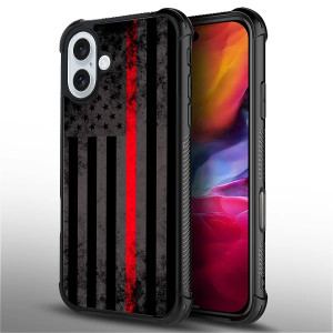 Toulas Compatible with iPhone 16 Plus Case,Thin Red Line Flag Ultimate Protection: Back+Soft Silicone Acrylic TPU Design for Shockproof Fall Preventi