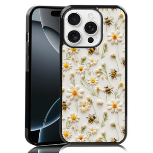 MMYAJT Cute Bee-Light Spring Bumblebee Phone Case Fit for iPhone 16 Pro  Shockproof Designed Floral Bees Phone Case Cover for Boy Girl Men Women