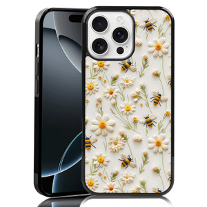 MMYAJT Cute Bee-Light Spring Bumblebee Phone Case Fit for iPhone 16 Pro Max  Shockproof Designed Floral Bees Phone Case Cover for Boy Girl Men Women