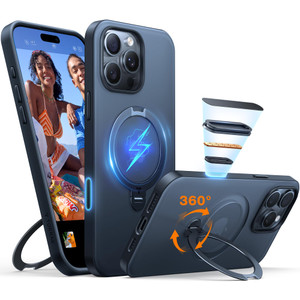 TORRAS 360 Spin for iPhone 16 Pro Case with Camera Control Button, Fit for MagSafe, Built-in Kickstand & Ring Holder, Mil-Grade Protective Camera Cap