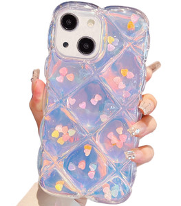 Qokey Compatible with iPhone 16 Plus Case 6.7",Cute Laser Gradual Bling Love Heart Glitter Clear+Translucent Card Soft Wave Frame Anti-Falling 3D Thi