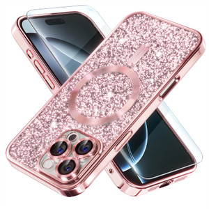 Misea Magnetic for iPhone 16 Pro Max Case Compatible with MagSafe [Military Grade Drop Protection] Full Camera Lens Protector Plating Glitter Soft Ph