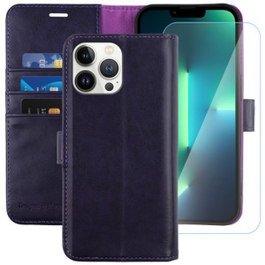 MONASAY Wallet Case Compatible for iPhone 13 Pro Max 5G, 6.7-inch, [Glass Screen Protector Included] [RFID Blocking] Flip Folio Leather Cell Phone Co