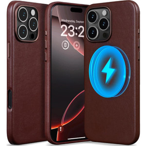 LOHASIC Magnetic Case for iPhone 16 Pro Max, Compatible with MagSafe, Vintage Luxury PU Leather Slim Profile ProMax Phone Cover, 6.9 Inch - Brown