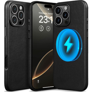 LOHASIC Magnetic Case for iPhone 16 Pro, Compatible with MagSafe, Vintage Luxury PU Leather Slim Profile Phone Cover, 6.3 Inch - Black