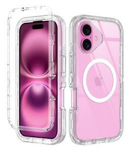 I-HONVA for iPhone 16 Plus Case Clear [Non Yellowing] [Compatible with MagSafe] Shockproof 3-Layer Full Body Protection Rugged Heavy Duty Cover Case