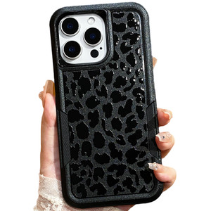 Burmcey for iPhone 16 Pro Max Case Black Leopard Cheetah, Heavy Duty Drop Tested Tough Rugged Full Body Protection Shockproof Protective Women Girls