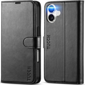 TUCCH Compatible with iPhone 16 Wallet Case, RFID Blocking 4 Card Holder Kickstand [Shockproof TPU Interior Shell], PU Leather Magnetic Closure Prote