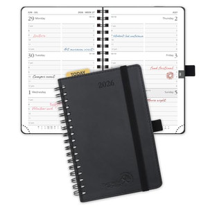 POPRUN 2026 Planner - 2026 Recycled Weekly Planner [Italian Regenrated Leather - Medium Size 6.5'' x 8.5''] - 2026 Weekly Planner with Hourly Schedul